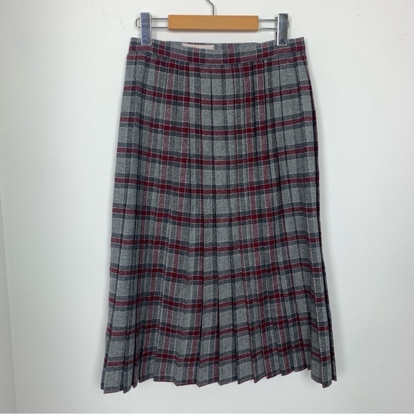 Halperns Vintage Burgundy Grey Plaid Tartan Kilt Skirt - Picture 5 of 8